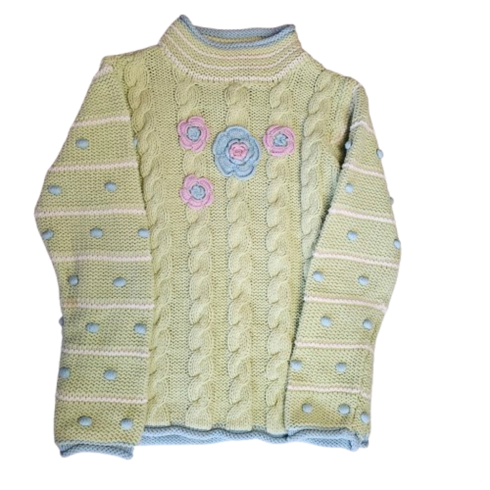 Obermeyer Girl XL Vintage Cottagecore Floral Popcorn Cable Knit Sweater